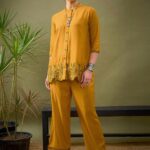 Mustard Yellow Embroidered Shirt With Palazzos Co-Ords