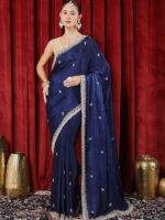 Meena Bazaar Embellished Embroidered Art Silk Heavy Work Saree