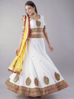 Embroidered Thread Work Cotton Ready To Wear Lehenga & Choli With Dupatta - Image 3