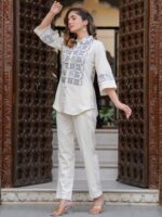 Embroidered Shirt Collar Neck Shirt With Trousers Co-Ords - Image 3