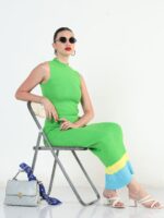 Colourblocked High Neck Ribbed Bodycon Maxi Dress