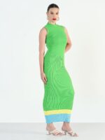 Colourblocked High Neck Ribbed Bodycon Maxi Dress - Image 4