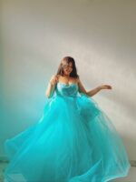 Women Shoulder Straps Floral Net Applique Maxi Dress - Image 4