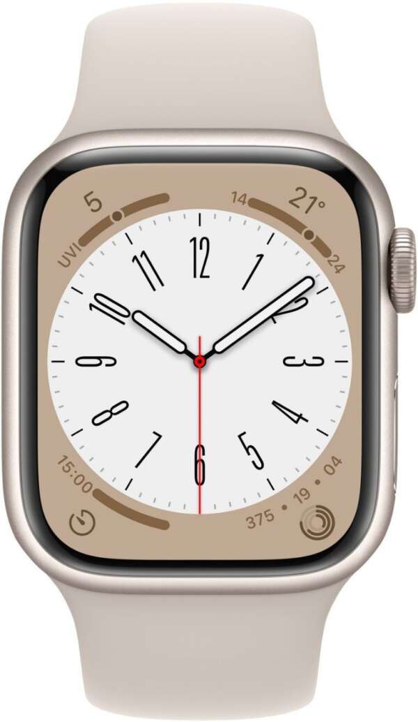 Apple Watch Series 8, 41mm GPS + Cellular ECG app, Temperature sensor, Crash Detection  (Starlight Sport Strap, Regular) - Image 2