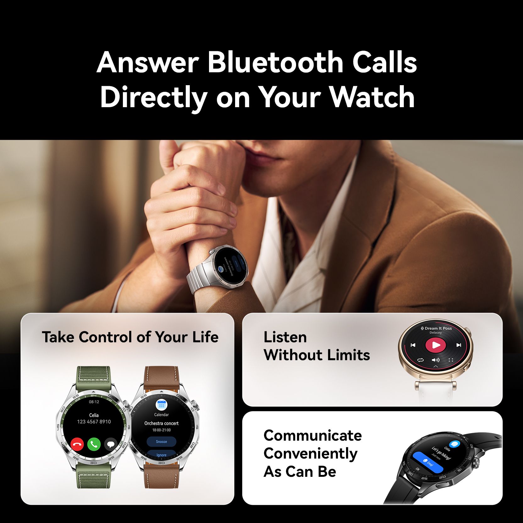Huawei Watch GT4 46mm 14 Days Battery Life, TruSeen Tech for 24/7 Health Monitoring Smartwatch  (Black Strap, One Size) (Copy) (Copy)