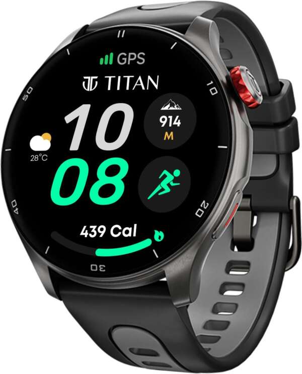 Titan Celestor|India's Most Accurate In-Built GPS |Altimeter|Barometer|Compass|Strava Smartwatch  (Black Strap, Free Size)