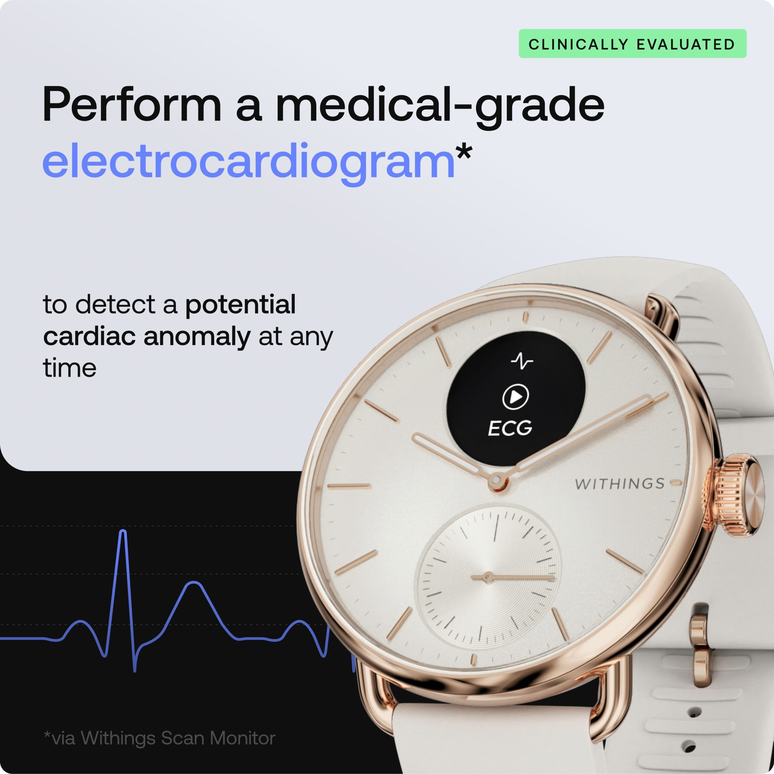 Withings Scanwatch2 Heart Health Monitor, ECG, SPO2, 30 Day Battery Life - 38mm Hybrid Smartwatch  (White-Gold Strap, 38mm) - Image 2