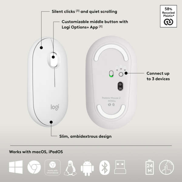 Logitech Pebble 2 Combo Bluetooth Standard Multi-device Keyboard Compatible with Desktop - Image 2