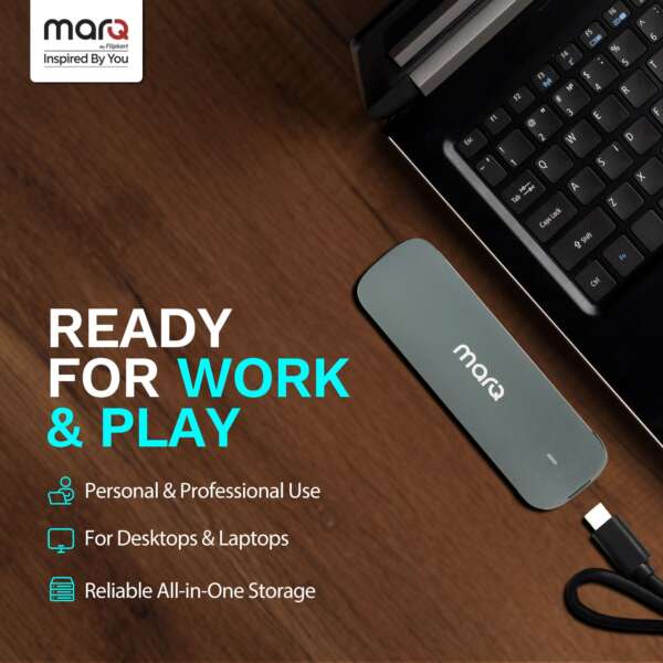 MarQ by Flipkart 1050 MB/s / Window, Mac OS, Android / Portable, Type C Enabled / USB 3.2 1 TB External Solid State Drive (SSD)  (Metallic Silver)#JustHere - Image 2