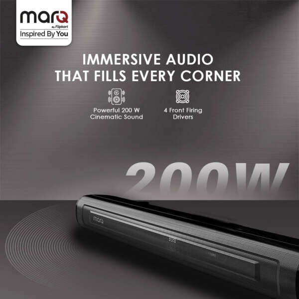 MarQ by Flipkart Thunder 200, 200 Watts, 2.1 Channel, Immersive cinematic experience, EQ Modes 200 W Bluetooth Soundbar  (Black, 2.1 Channel) - Image 2