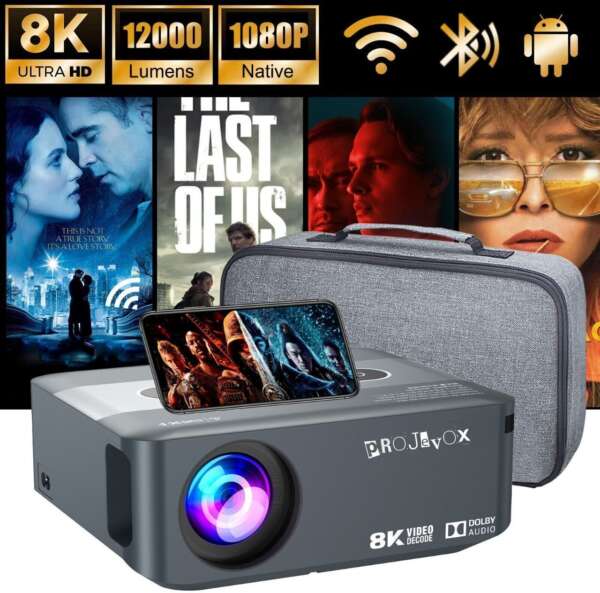 Projevox PX-1 Android 9.0 Full HD 2/16GB 5G WiFi/BT 5.0 Voice Control Remote 12000 Lumen (12000 lm / 2 Speaker / Wireless / Remote Controller) Portable Projector  (Moon Dust)