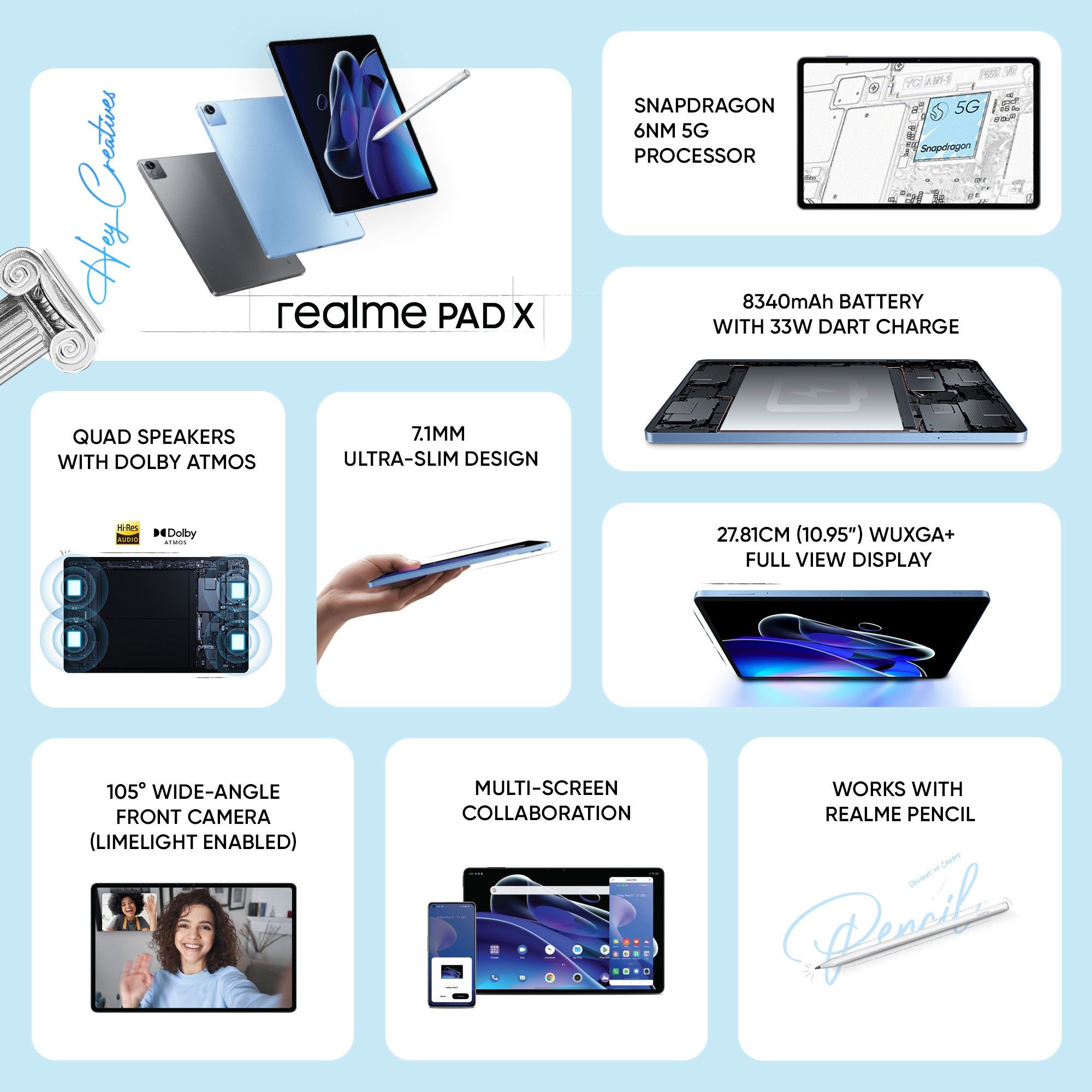 realme Pad X 4 GB RAM 64 GB ROM 11 inch with Wi-Fi+5G Tablet (Glacier Blue) - Image 4