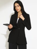 SHOWOFF Women Black Double-Breasted Blazer with Shoulder Pads - Image 3