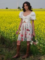 Women Floral Printed Puff Sleeve Cut-Outs Fit & Flare Dress - Image 4