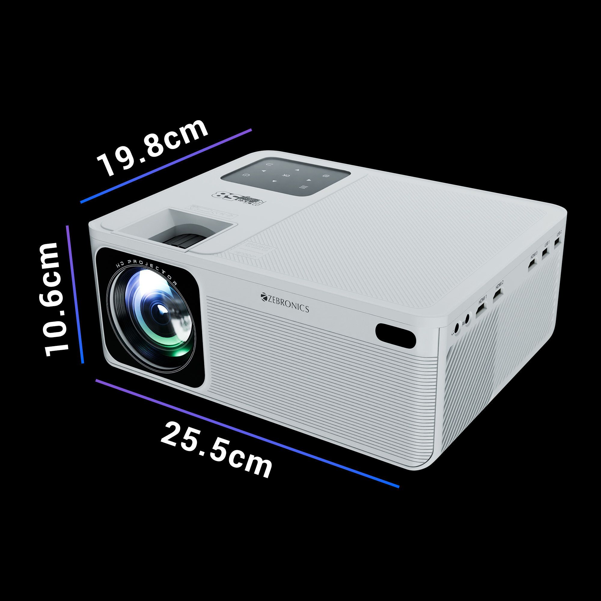 ZEBRONICS ZEB- MLP 4 (11500 lm) Portable /ZEB-PIXAPLAY 58 1080p Native with 4K Support, 210 Inch Screen Size, Quad Core Processor, Bluetooth, HDMI, USB, WIFI, AUX, Miracast, App Support Smart Projector  (White) - Image 2