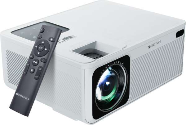 ZEBRONICS ZEB- MLP 4 (11500 lm) Portable /ZEB-PIXAPLAY 58 1080p Native with 4K Support, 210 Inch Screen Size, Quad Core Processor, Bluetooth, HDMI, USB, WIFI, AUX, Miracast, App Support Smart Projector  (White)
